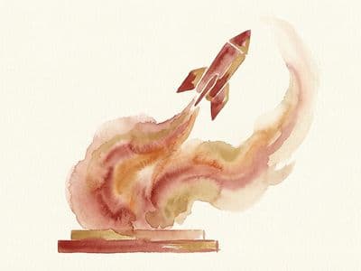 Watercolor illustration of rapid launch and shipping