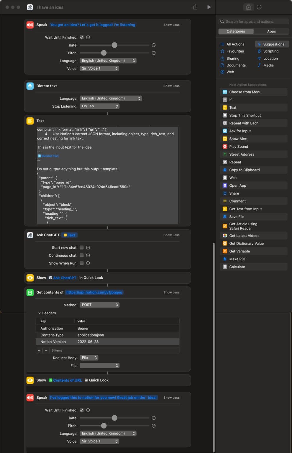 Apple Shortcuts + ChatGPT + Notion