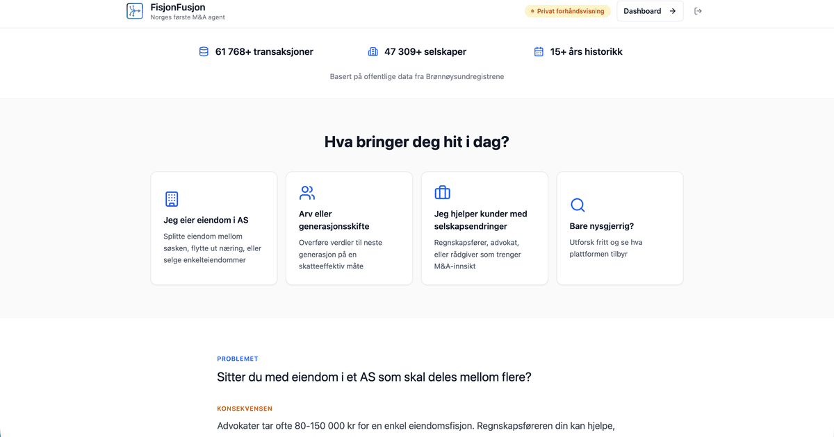 FisjonFusjon landing page with stats and use-case cards