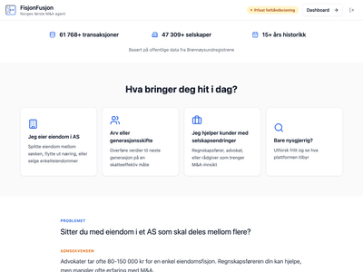 FisjonFusjon landing page with stats and use-case cards